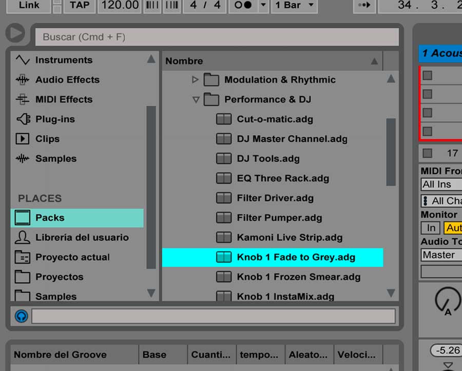 Cómo marcar archivos Favoritos en Ableton Live